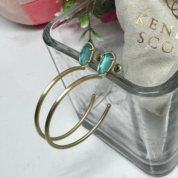 Kendra Scott, Small Pepper Gold Hoop Aqua Blue Illusion Earrings - Picture 2 of 7